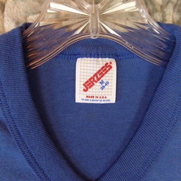 Vintage La Flame Shirt Mens Medium Blue Short Sleeve V Neck Single Stitch - Picture 3 of 9